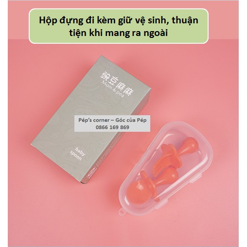 Bộ thìa dĩa ăn dặm mom & pea có chặn chống hóc cho bé tập xúc kèm hộp đựng - Thiết kế thông minh chất liệu an toàn