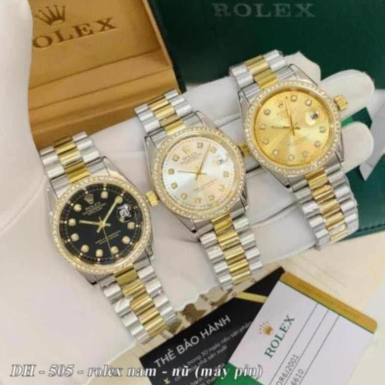 Đồng hồ nam nữ Rolex - unisex viền đá dây kim loại chống nước DH505 Shop462