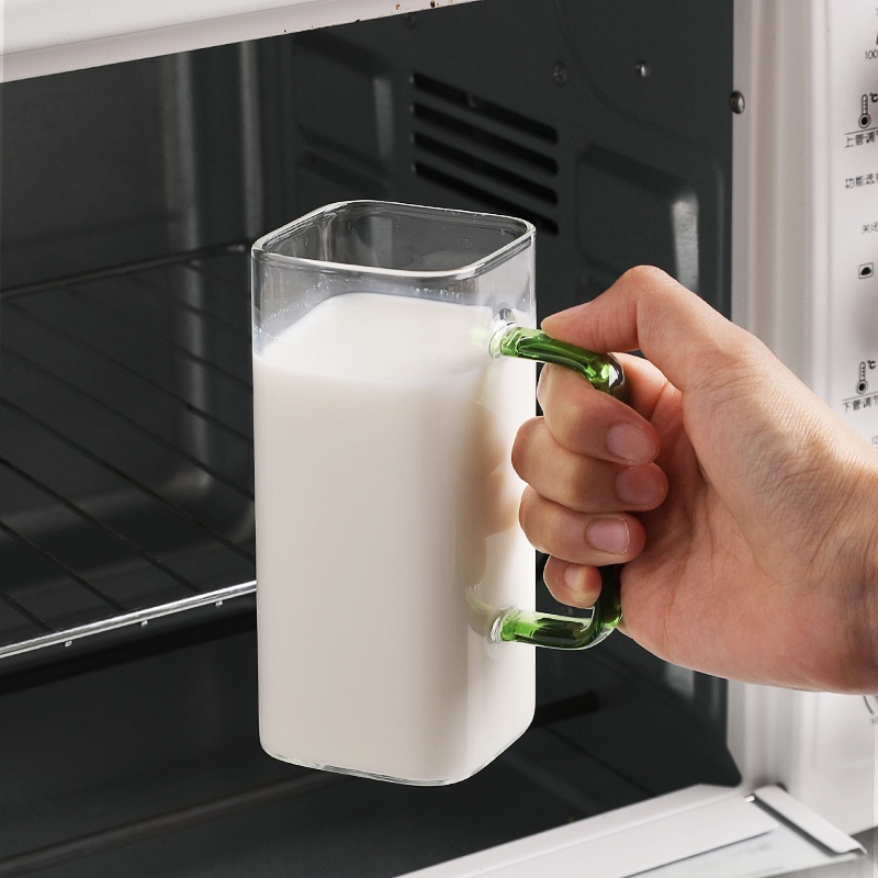 Cốc SWEEJAR thủy tinh borosilicate cao cấp thiết kế miệng vuông với tay cầm màu dung tích 370ml