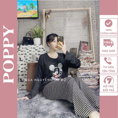Đồ bộ thun cotton quần dài, bộ mặc nhà nữ hàn quốc, Pijama nữ họa tiết hoạt hình cao cấp giá rẻ