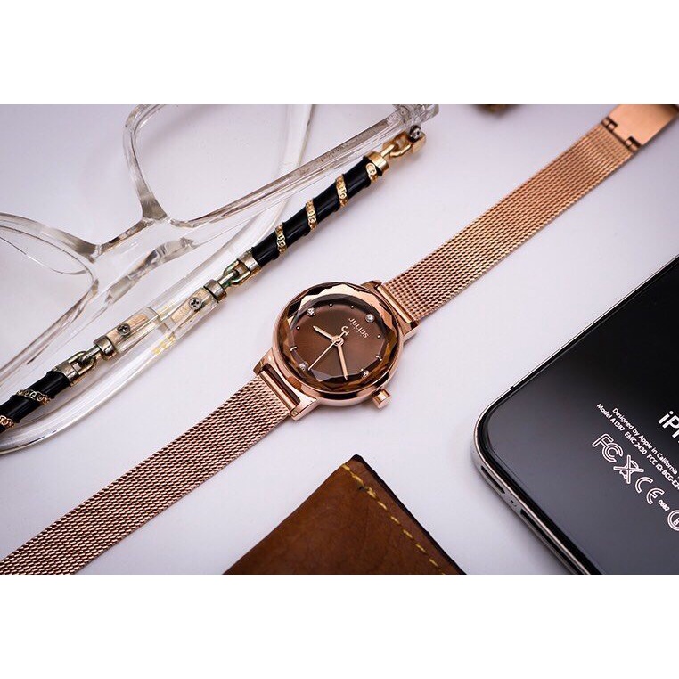 Đồng Hồ Nữ Hàn Quốc JULIUS JA-917 dây kim loại màu Nâu