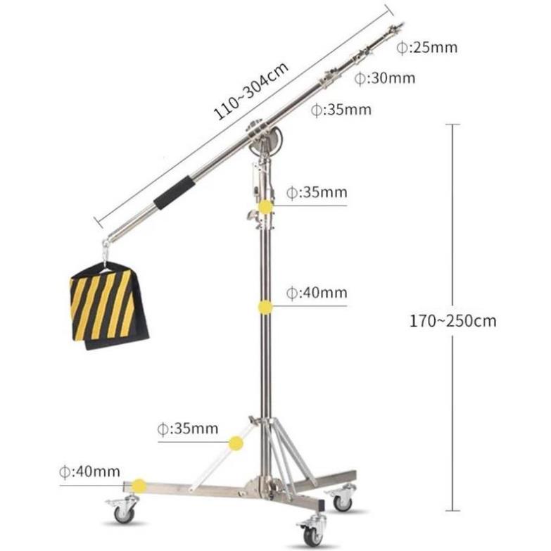 Chân đèn boom Inox WS907 kèm bánh xe