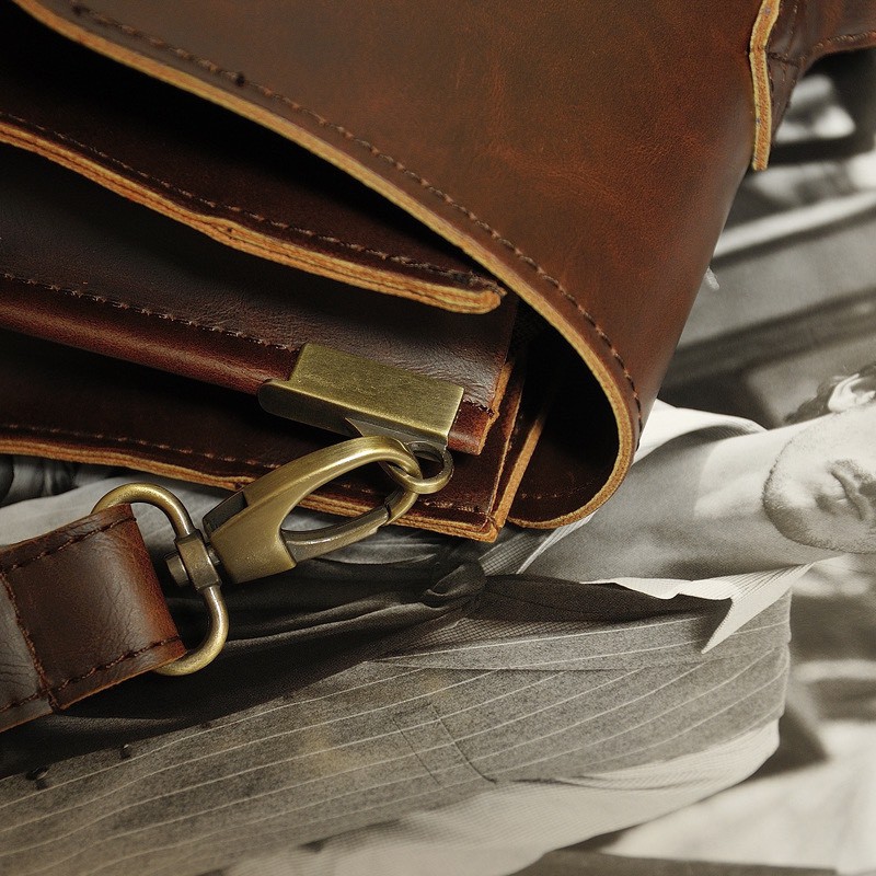 Túi xách cặp da bò công sở T62 36.5x25x10cm có dây đeo chéo (Nâu - Đen) | BigBuy360 - bigbuy360.vn