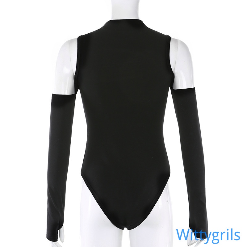Jumpsuit tay dài màu trơn thiết kế trễ vai hợp thời trang cho nữ