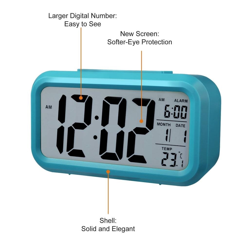 LED kỹ thuật số đồng hồ báo thức điện tử Thời gian đèn nền với lịch và nhiệt kế