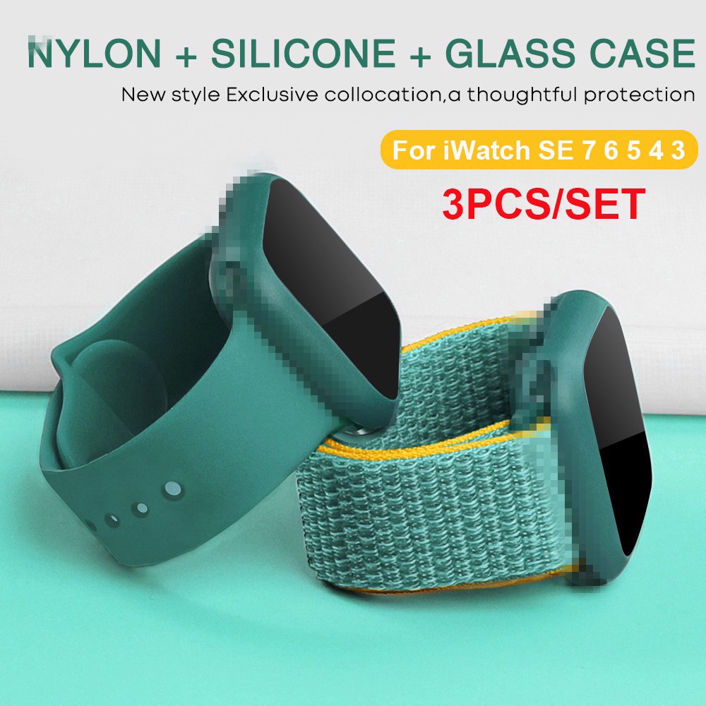 Set 3 Dây Đeo Bằng Silicon + Nylon Cho Đồng Hồ Thông Minh Apple Watch 45mm 41mm 38mm 42mm 44mm 40mm Series 7/6/SE/5/4/3/2/1