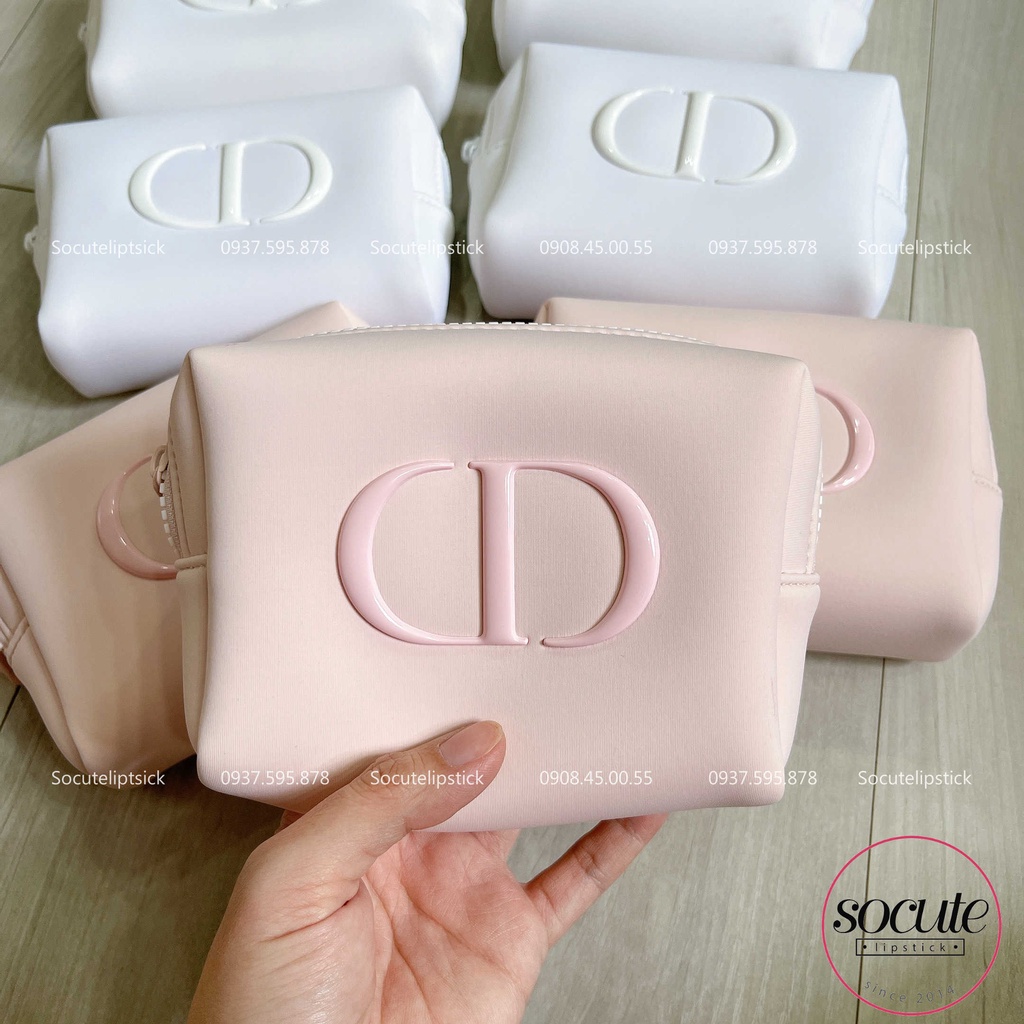 Túi đựng mỹ phẩm Dior Gift màu hồng &amp; trắng unbox