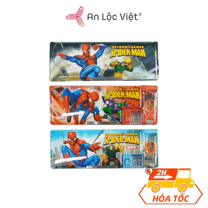 Hộp bút Spider Man tích hợp chuốt chì tiện ích, chất liệu nhựa 3601 dùng cho học sinh