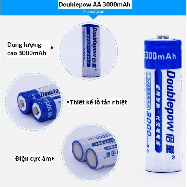 Pin sạc aa Doublepow 3000mAh vỉ 4 viên cam kết dung lượng thật