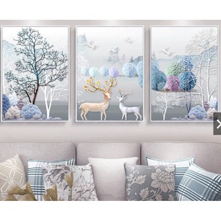 Bộ 3 tranh dán tường Nai Xinh giữa Mùa Đông Phủ Kim Sa lấp lánh