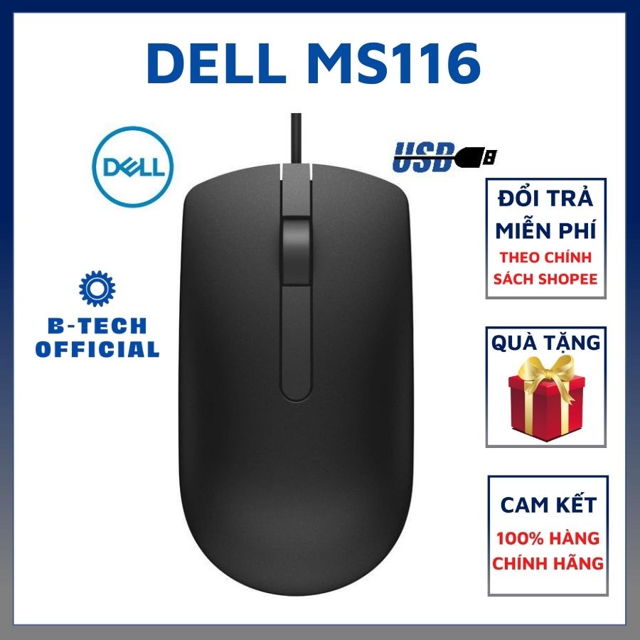 Chuột máy tính DELL MS116 - Chuột máy tính có dây, BH 12 tháng, Hàng chính hãng