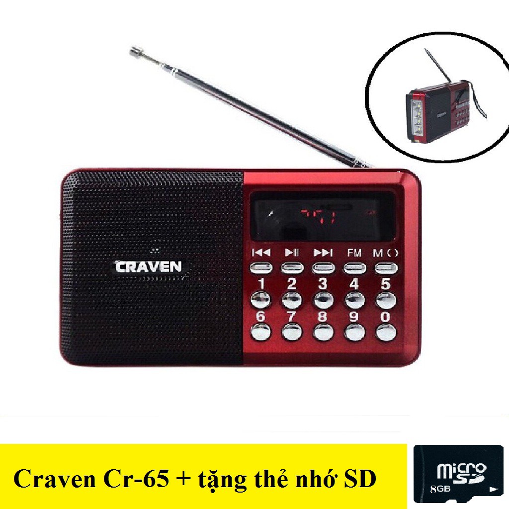 Loa radio mini Craven CR-65 nghe đài, nghe nhạc, nghe kinh phật - có đèn pin