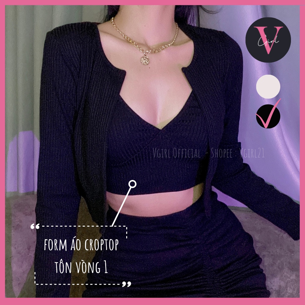 Set Áo croptop 2 dây kèm khoác cardigan tay dài VGIRL [ẢNH ĐỘC QUYỀN]