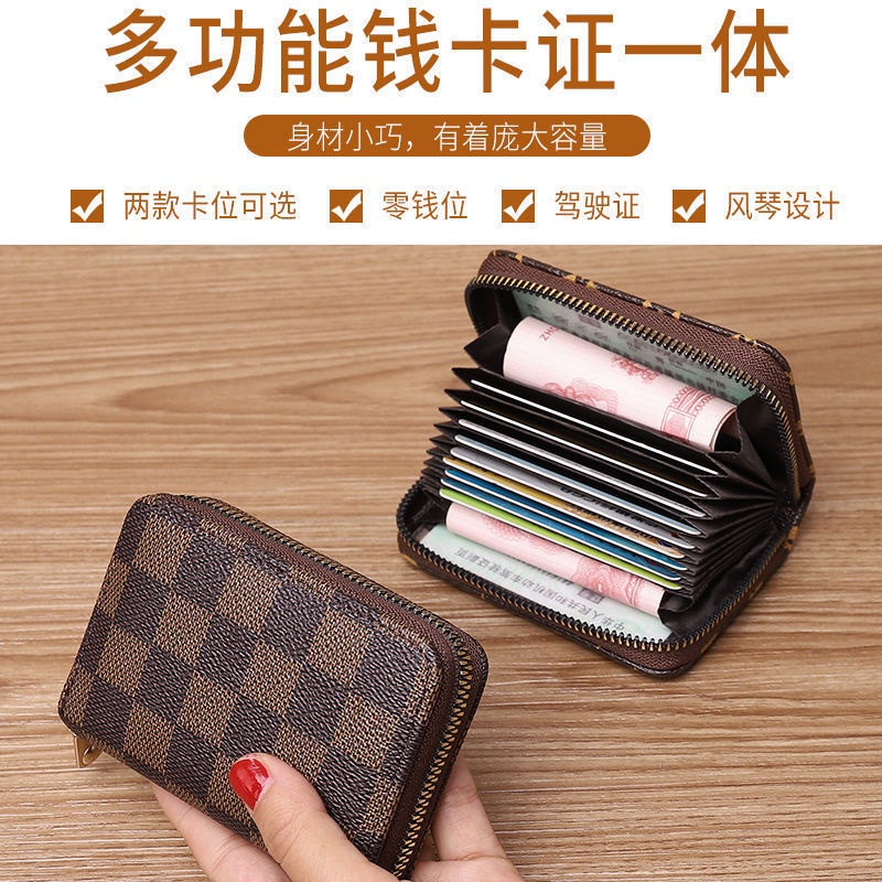 Ví Đựng Thẻ Nhiều Ngăn Có Khóa Kéo Phong Cách Retro