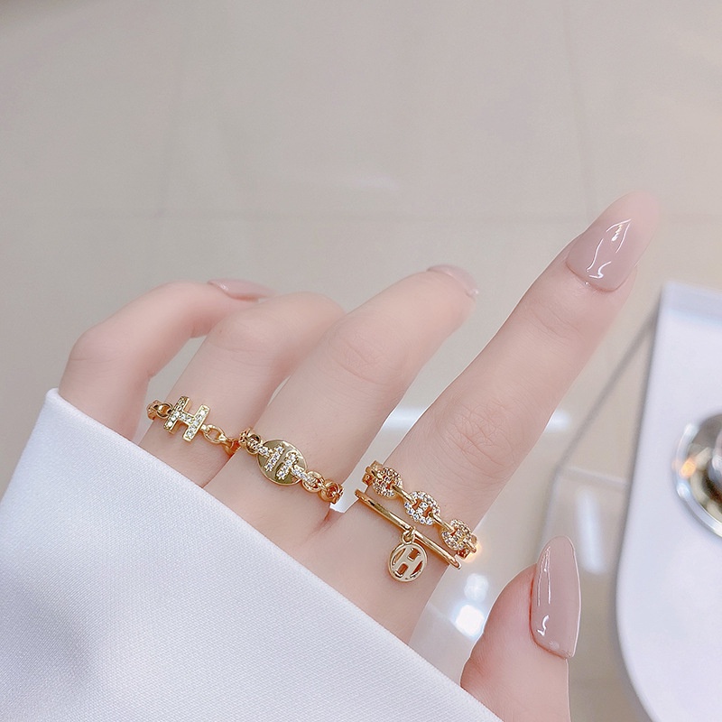 Nhẫn đeo ngón tay dạng hở mạ vàng 14K đính đá toàn bộ chất lượng cao thời trang