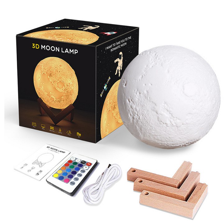 ﹉Đèn ngủ mặt trăng 3D cảm ứng ( chạm,vỗ) đổi 16 màu + điều khiển từ xa - DMA store