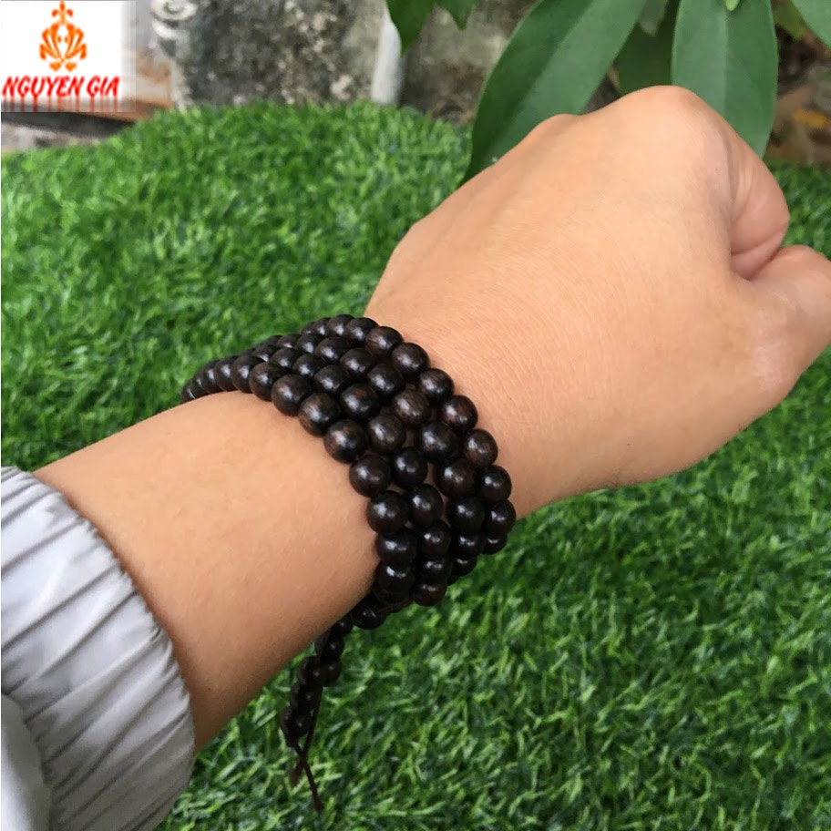 Chuỗi đeo tay nam nữ phong thủy 108 hạt Gỗ Mun 6 mm độc đáo trang nhã mang lại sự may mắn bình an