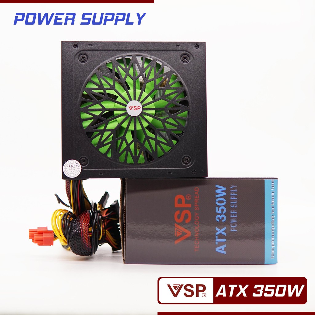 Nguồn PC Công Suất Thực Vision ATX 350W 4+4pin, 6+2pin Chính Hãng VSP Phân Phối