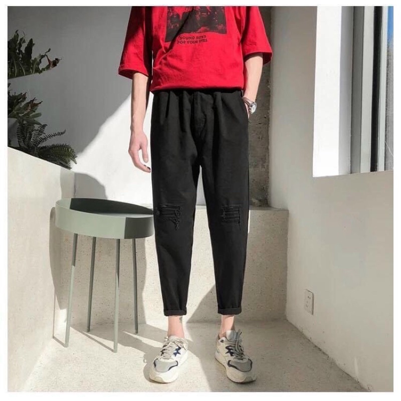 Quần dài Kaki Nam Nữ Ống Suông Rách gối Unisex Ulzzang - 84unisex