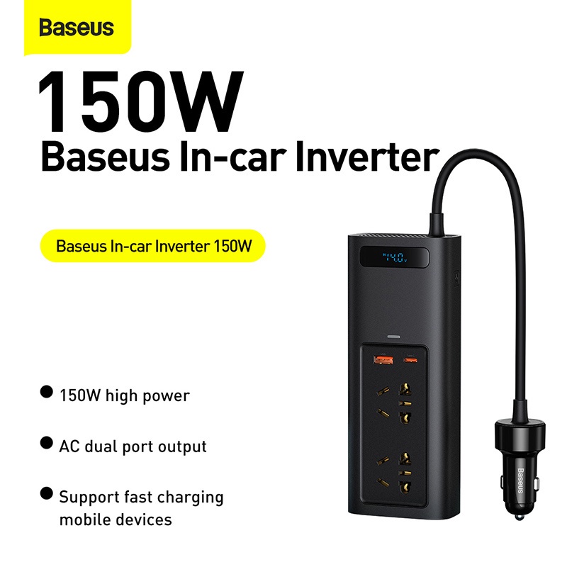 🔥Tẩu sạc Baseus inverter 150w -110v/220v trên xe hơi ô tô bảo hành 12 tháng