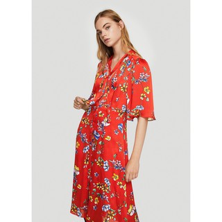 Váy Mango hoa, màu đỏ thắt nơ 11045027