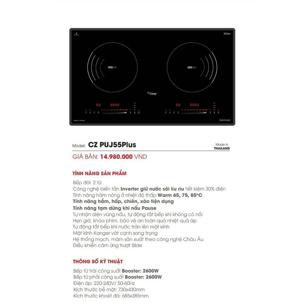 Bếp từ đôi Canzy CZ PUJ55 PLUS -Thailand