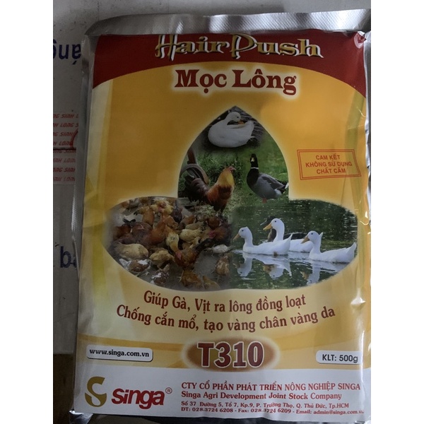 Singa T310 Hair Push giúp gà vịt mọc lông mau, đẹp gói 500gram