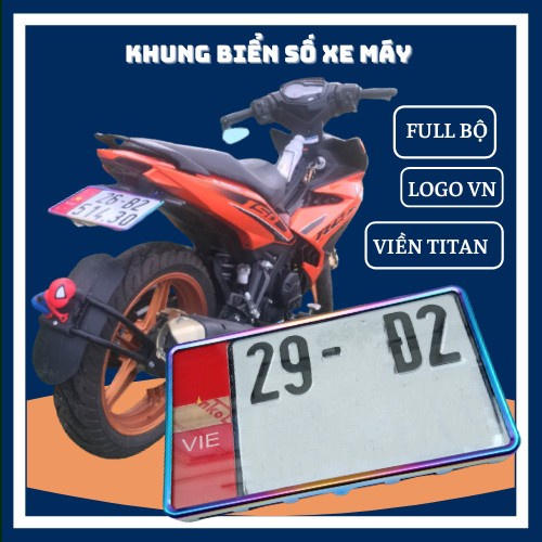 Khung Biển Số Xe Máy Viền Titan Kèm Logo Mica Chống Nước Lắp Đặt Cho Tất Cả Các Loại Xe Máy