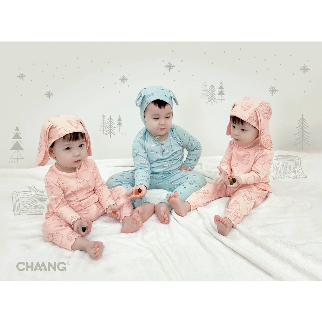 Set bộ dài cúc vai kèm mũ tai thú Snow tăm hồng cho bé gái