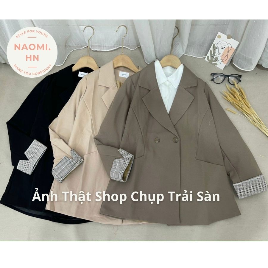 Áo blazer 2 lớp xắn gấu tay kẻ form đẹp dày dặn. Áo Vest nữ 2 lớp dài tay thiết kế form rộng tay dài pha kẻ