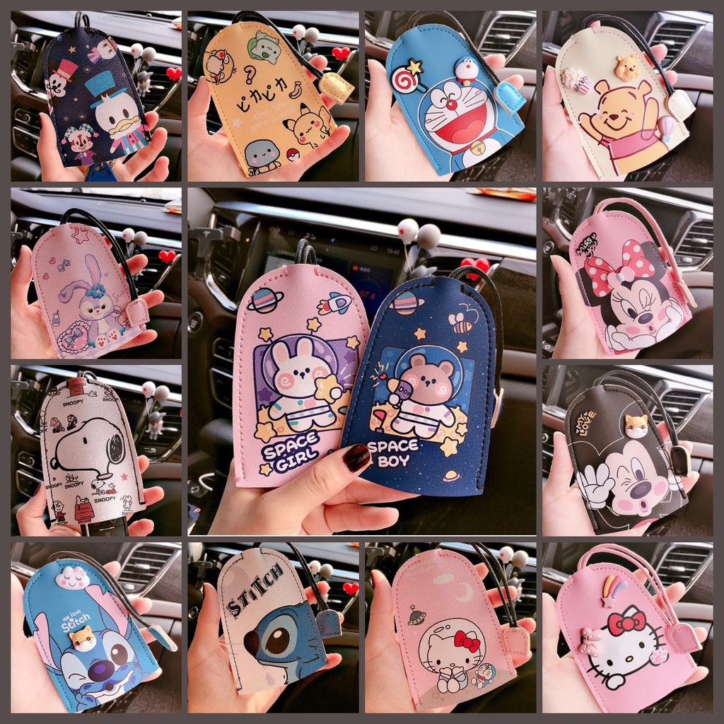 【⚡In Duplex⚡Vỏ Da PU Bảo Vệ Chìa Khóa Xe Hơi Họa Tiết Hoạt Hình Doraemon