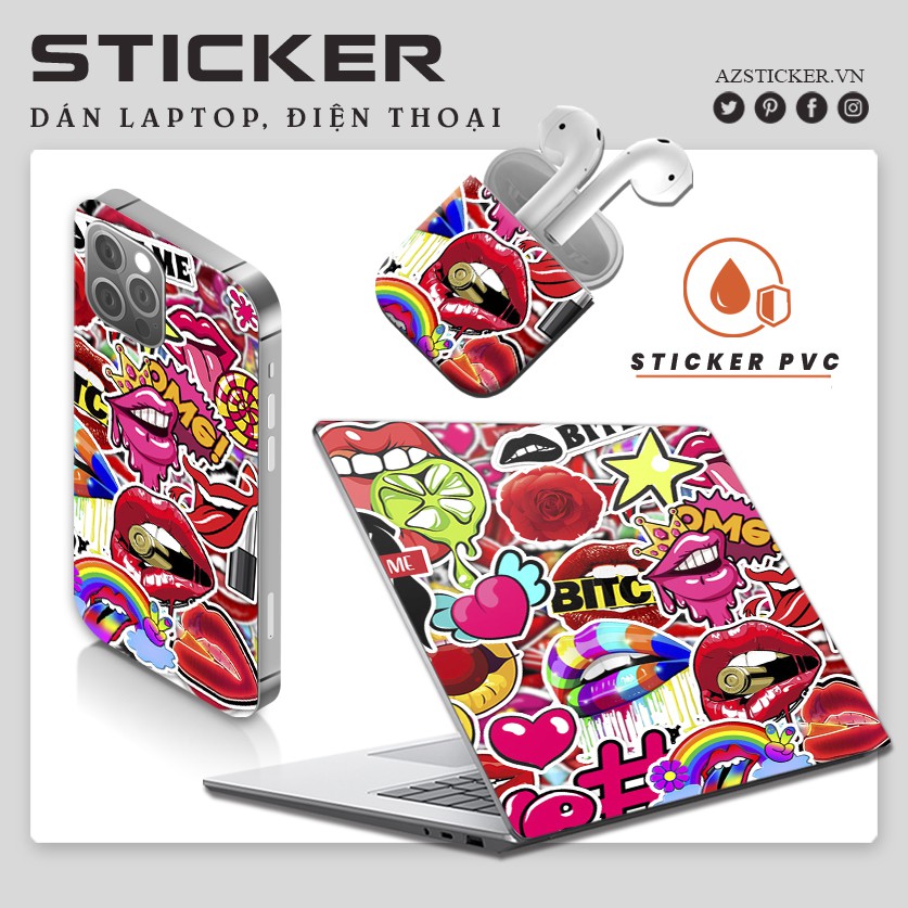 [Set 100+] Sticker Lips - Môi Chống Nước, Chống Bay Màu | STK106 | Dán Hình Dán Bình Nước Laptop Mũ Bảo Hiểm Bình Nước