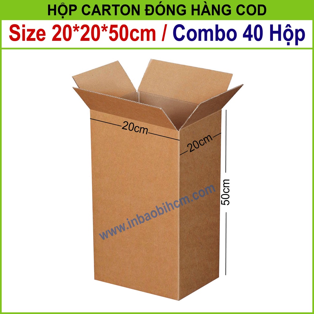 40 hộp carton đóng hàng 20x20x50 cm (Hộp dày dặn, 3 lớp, cứng, chuẩn Ship COD - Thùng giấy - Hộp giấy carton giá rẻ)