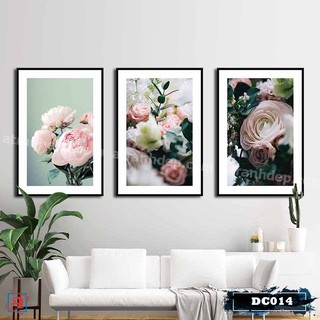 Bộ 3 tranh canvas treo tường decor hoa hồng - DC014