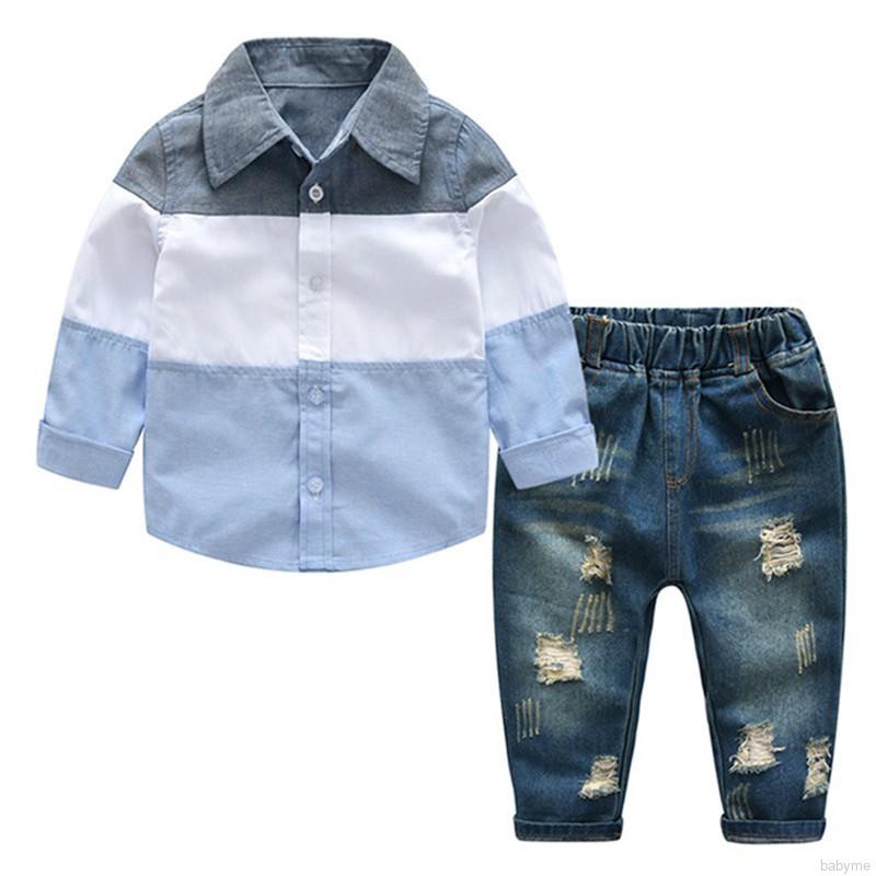 Set áo sơ mi dài tay và quần denim dài cho bé trai