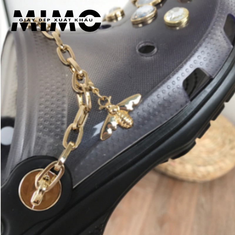 Dép sục thời trang, sục croc.s đính đá màu đen sang chảnh cho chị em đi tiệc, đi chơi