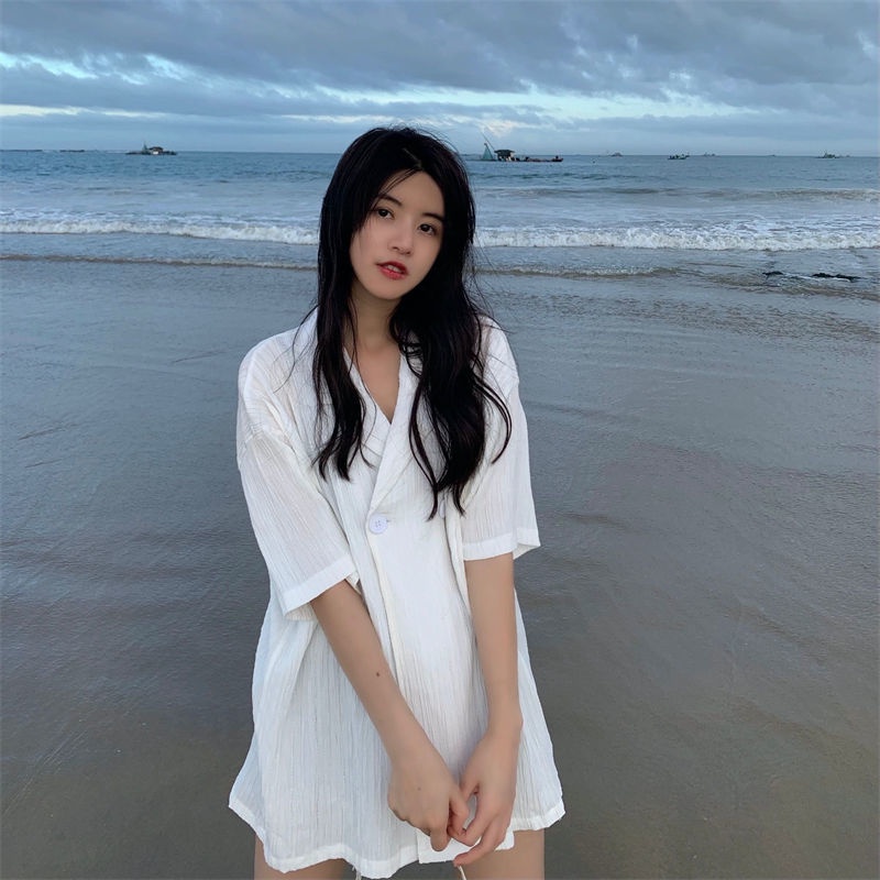 Áo Sơ Mi Tay Ngắn Dáng Rộng Mỏng Thời Trang Mùa Hè Phong Cách Hàn Quốc Mới Cho Nữ