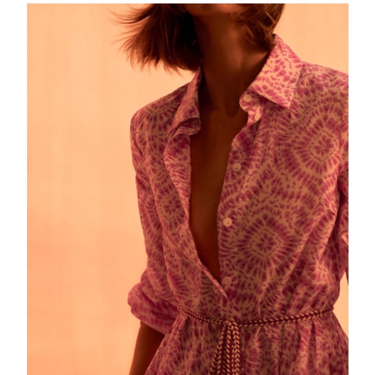 Zara Morocco full tag - Đầm Zara họa tiết hồng stamps DS09DXG50N9