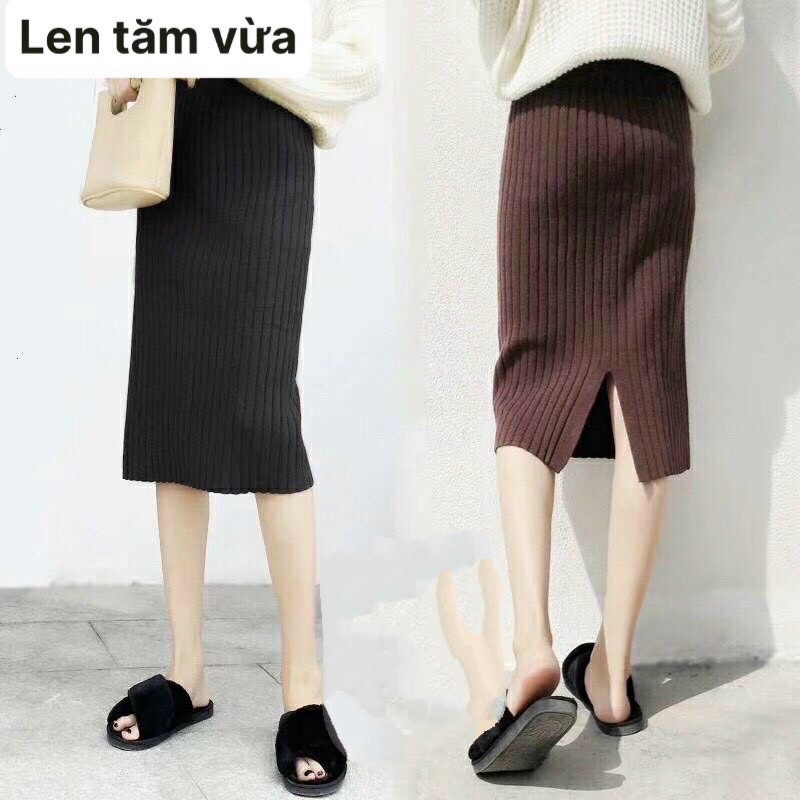 Chân váy len bút chì tăm dáng chùm gối
