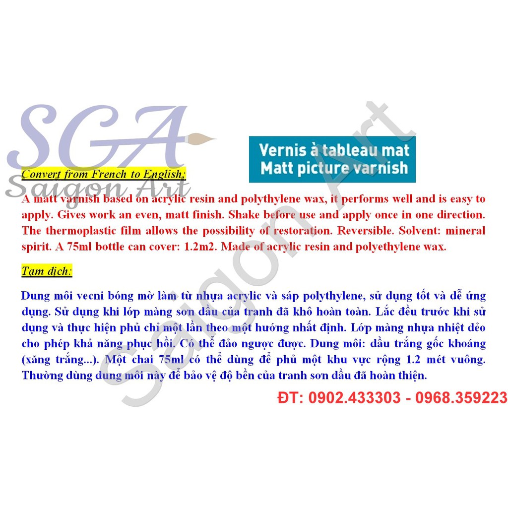 Véc-ni phủ MỜ bảo vệ tranh sơn dầu Pebeo 75ml Matt Varnish No.650812