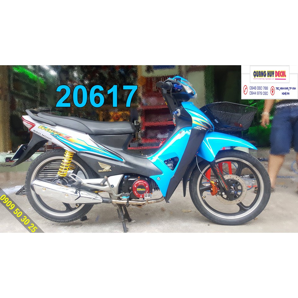 Tem trùm wave xanh trắng đen alpha 100, độ phủ bộ team decal cho xe máy rẻ đẹp (dán đời 2006-2016)