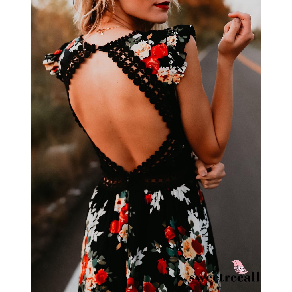 Đầm nữ dài không tay họa tiết hoa phong cách boho thời trang quyến rũ | BigBuy360 - bigbuy360.vn