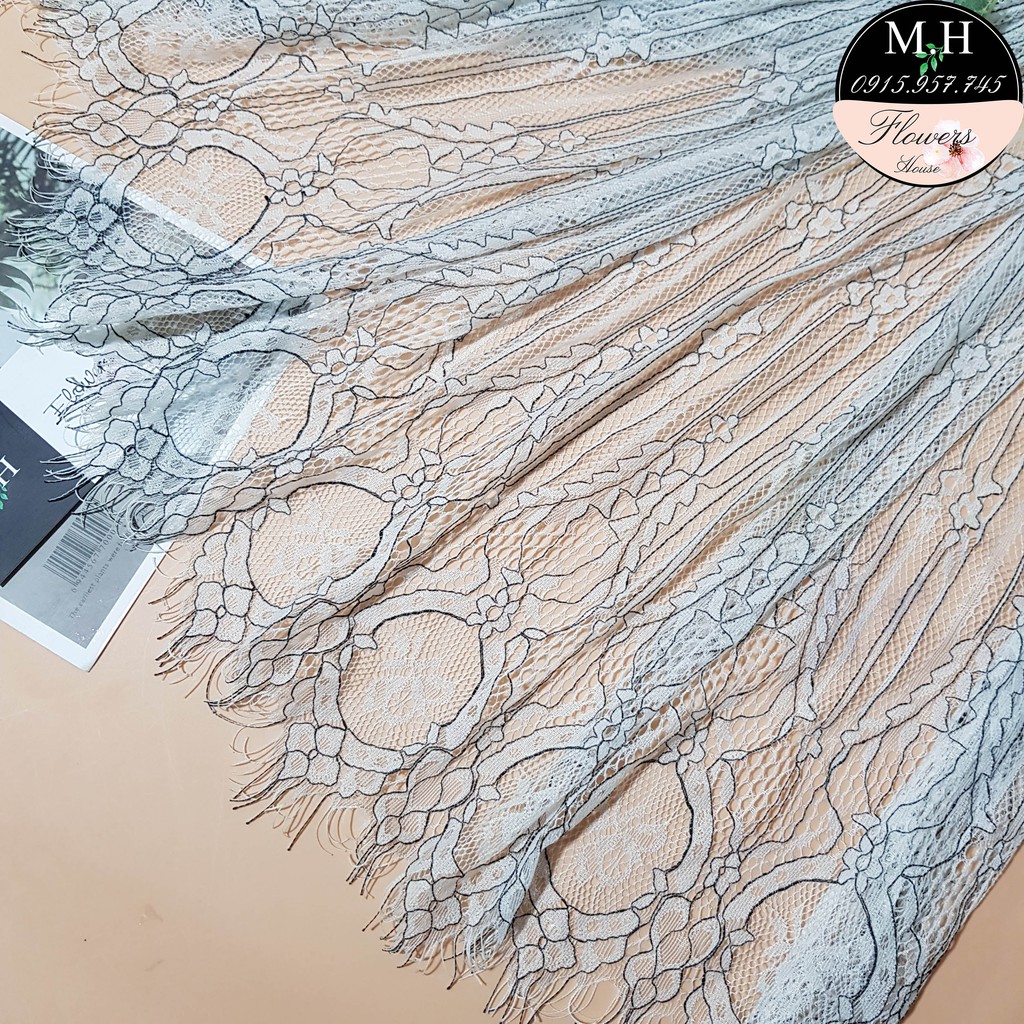 (Thanh lý) Vải ren may áo váy màu ghi chất mềm mại mỏng rủ đẹp có vết lỗi nhẹ Maihoaflower