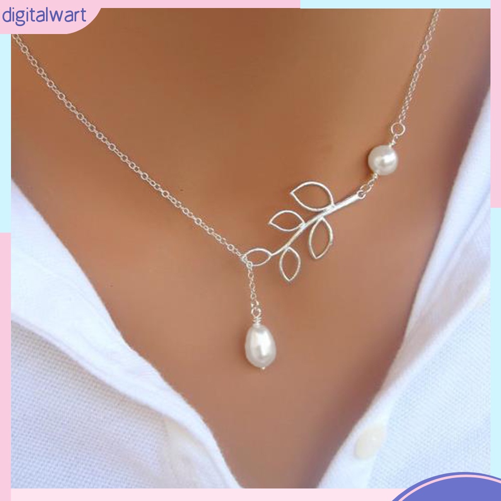 Dây Chuyền Mặt Hình Chiếc Lá Đính Ngọc Trai Nhân Tạo Sang Trọng Cá Tính Dành Cho Nữ