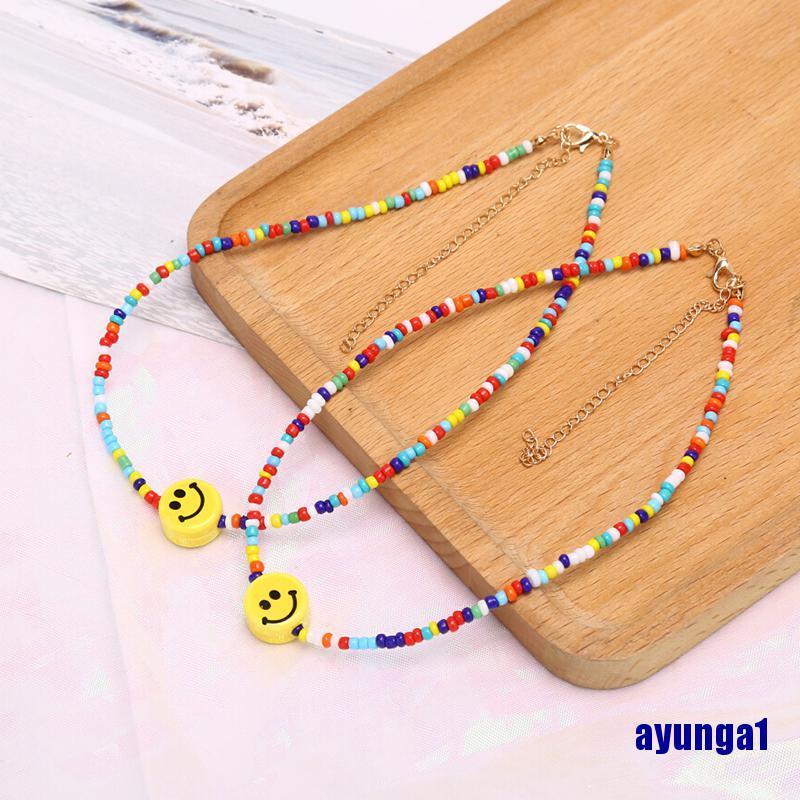 (ayunga1) Bohemia Colorful Beads Smile Face Pendant Choker Necklace Clavicle Jewelry Gift