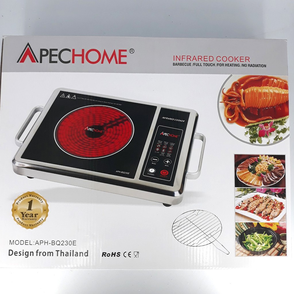 Bếp Hồng Ngoại Cao Cấp Apechome APH-BQ230E công suất 2000W - Thân Inox - Không Kén Nồi - Tặng Kèm Vỉ Nướng