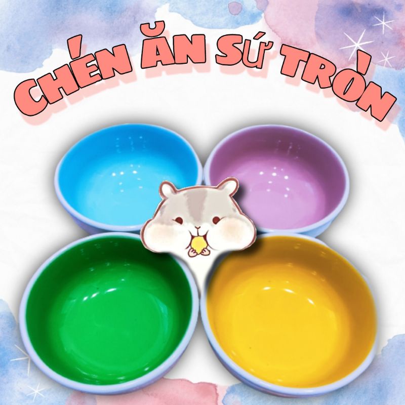 Chén ăn sứ nhỏ 4 màu cho hamster, thú cưng nhỏ