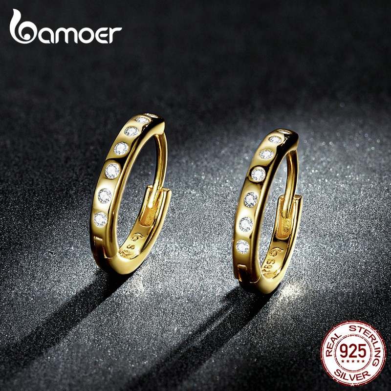 Đôi khuyên tai tròn Bamoer Bse101-B bằng bạc 925 thiết kế đơn giản thời trang cho nữ