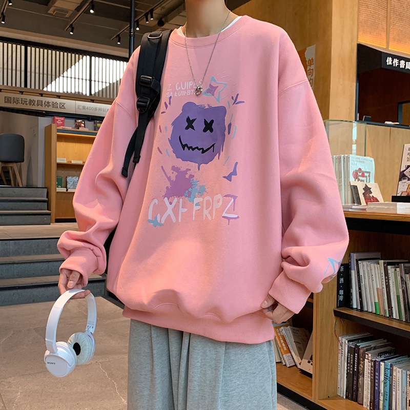 Áo Sweater Cổ Tròn Tay Dài Dáng Rộng In Hoạt Hình Phong Cách Hồng Kông Thời Trang 2022