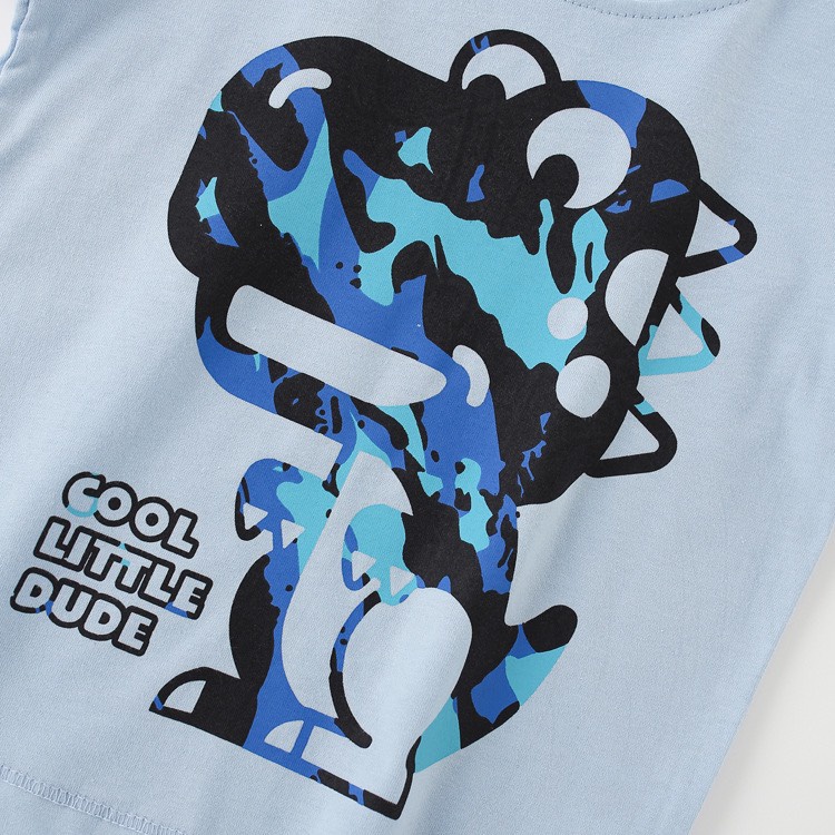 Áo thun hè cotton bé trai Malwee 7289  xanh khủng long rằn ri Little Maven Official Store